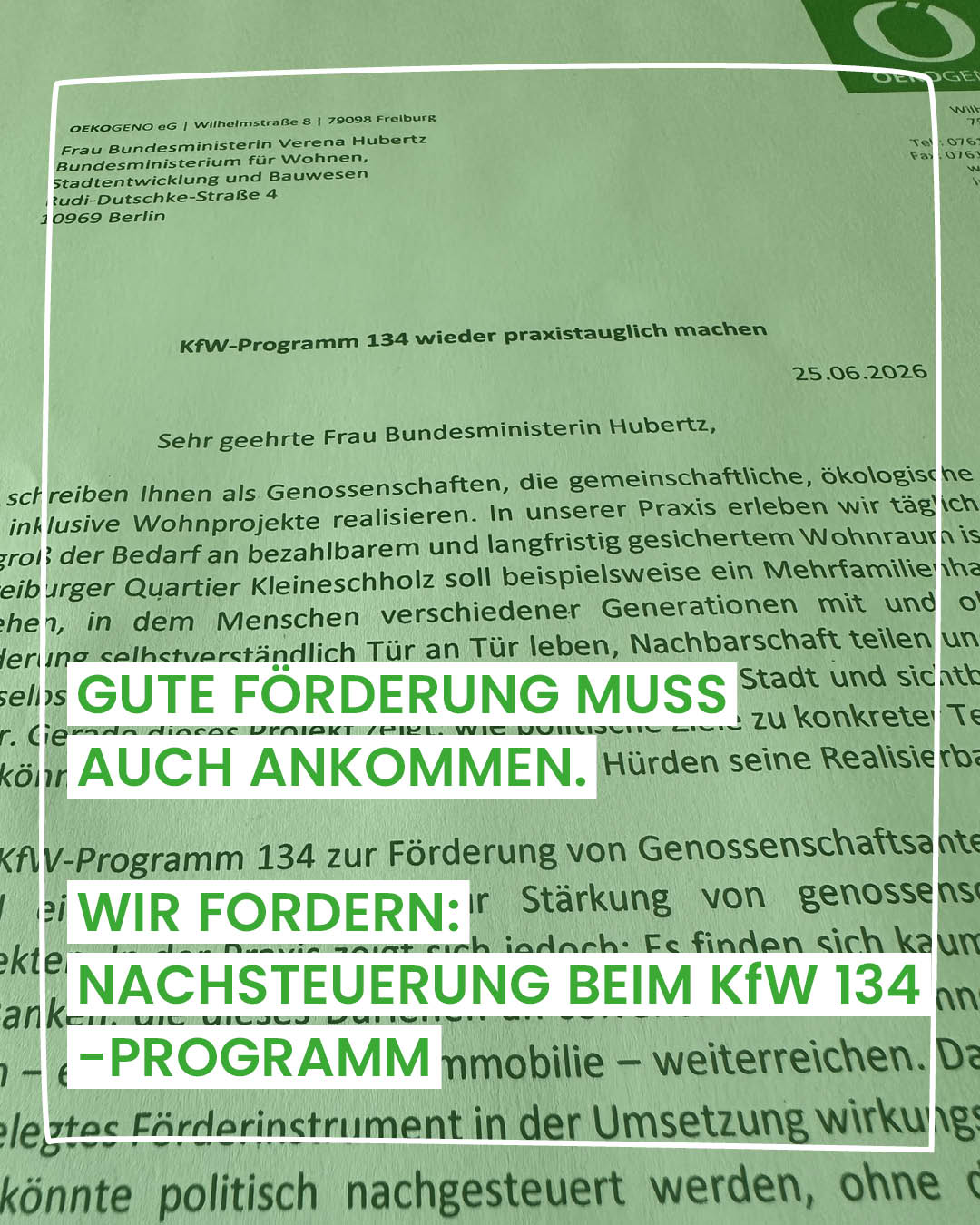 KfW134: Schreiben an die Regierung
